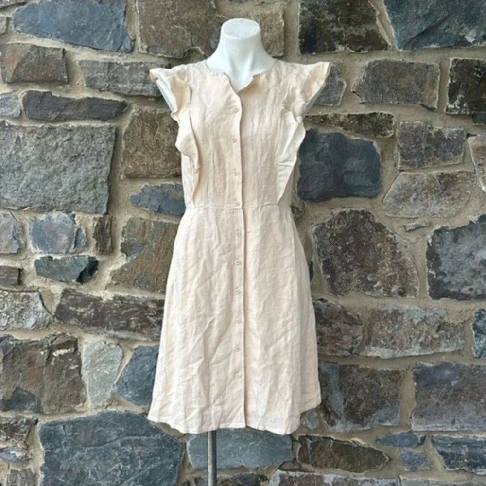 J.Crew Linen Ruffle Sleeve Button-Front Dress with Pockets - Size‎ 00